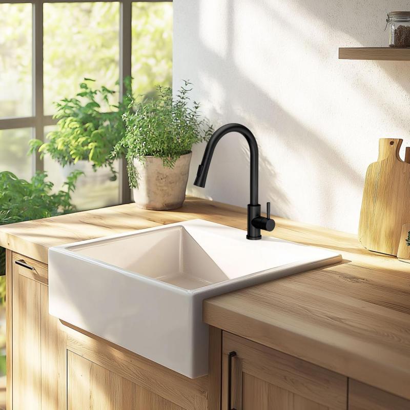 Quadri Leeds kitchen mixer tap with pull-out shower with 2 settings matt black 1208955907