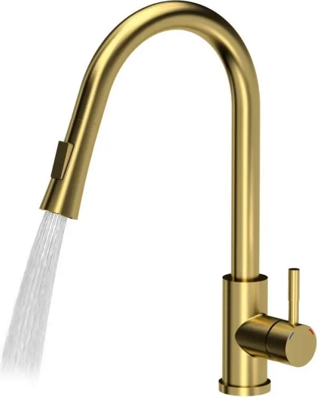 Quadri Leeds kitchen mixer tap with pull-out shower with 2 settings PVD brushed gold 1208955910