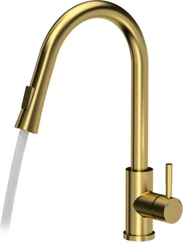 Quadri Leeds kitchen mixer tap with pull-out shower with 2 settings PVD brushed gold 1208955910