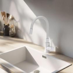 Quadri Bristol kitchen mixer tap matt white with flexible white spout 1208956028