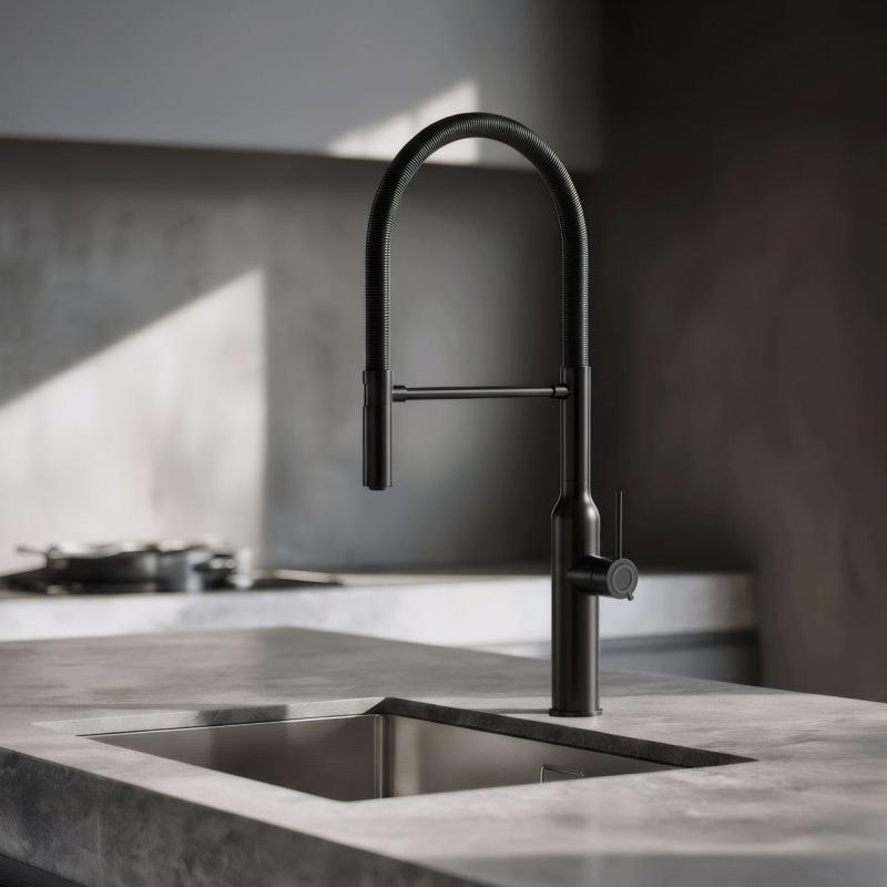 Quadri Stamford high kitchen mixer with flexible spout matte black 1208956079