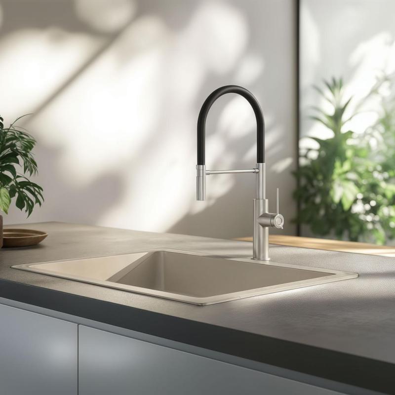 Quadri Retford kitchen mixer stainless steel with flexible spout black 1208956089