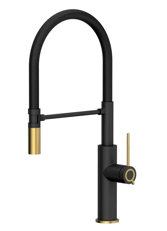 Quadri Retford Kitchen Mixer Tap Black with Gold Finish and Flexible Black Spout 1208956092