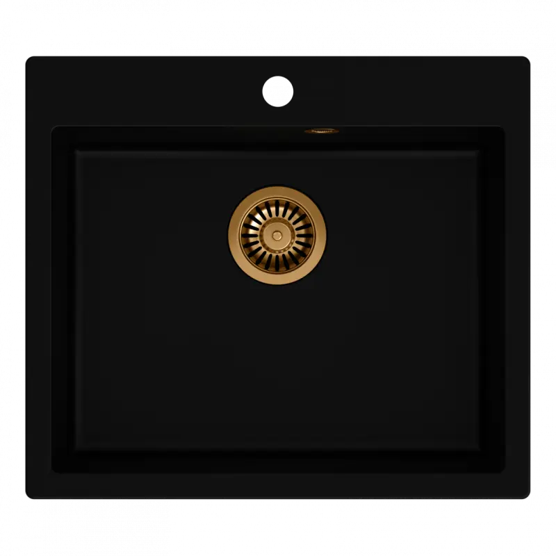 Quadri Sheffield black granite flush-mounted sink 57x50cm with tap hole bench and copper plug 1208956115