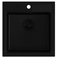 Quadri Cardigan black granite inset sink 50x52cm with black plug with tap hole bench 1208956162