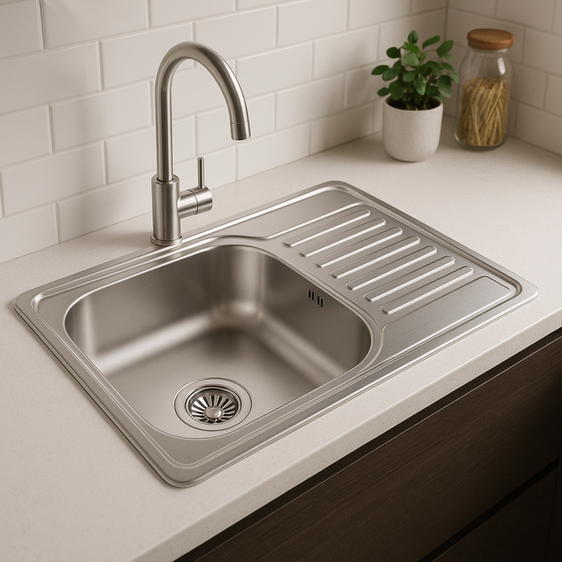 Aquadesign Basic stainless steel sink with draining section reversible 66x42cm surface-mounted 1208956285