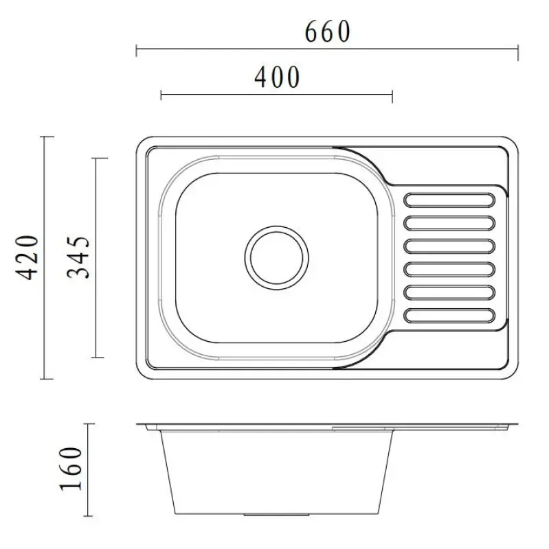 Aquadesign Basic stainless steel sink with draining section reversible 66x42cm surface-mounted 1208956285