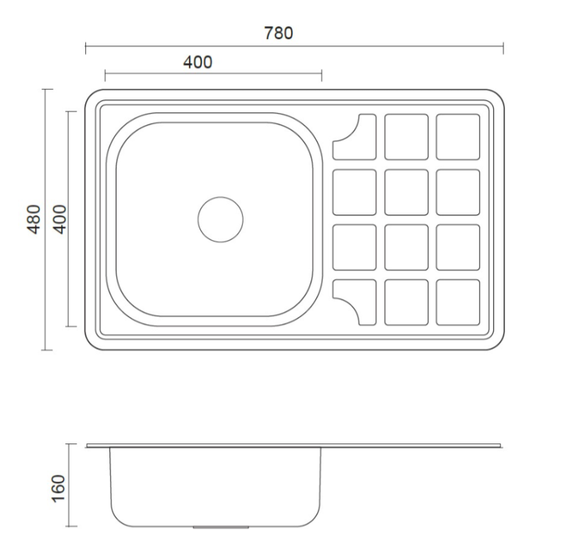 Aquadesign Basic stainless steel sink with drainer, reversible, 78x48cm, top-mounted 1208956286.