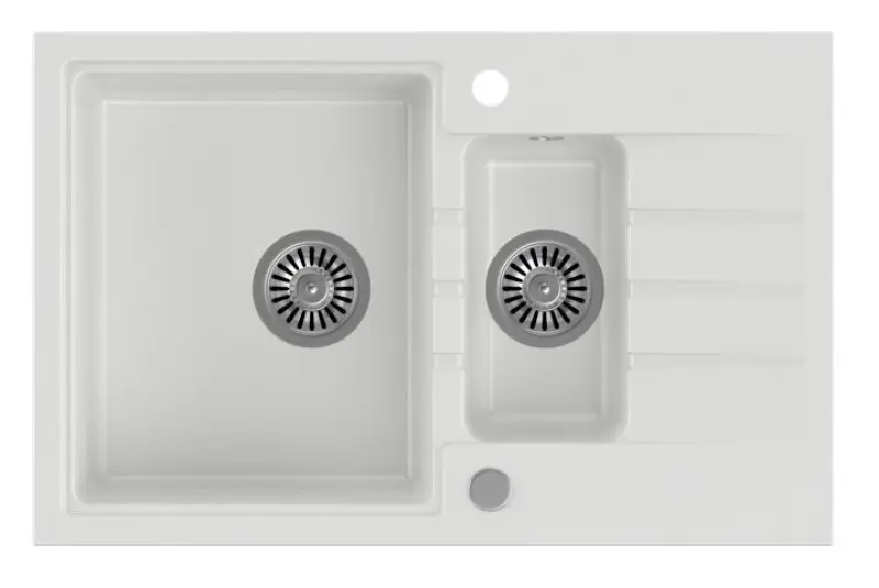 Quadri Cardigan white 1.5 granite inset sink with drainer reversible 78x50cm 1208956312