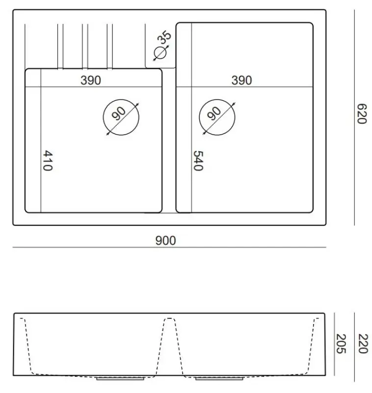 Quadri Minister Double Sink sink anthracite country model 90x62cm 1208956322