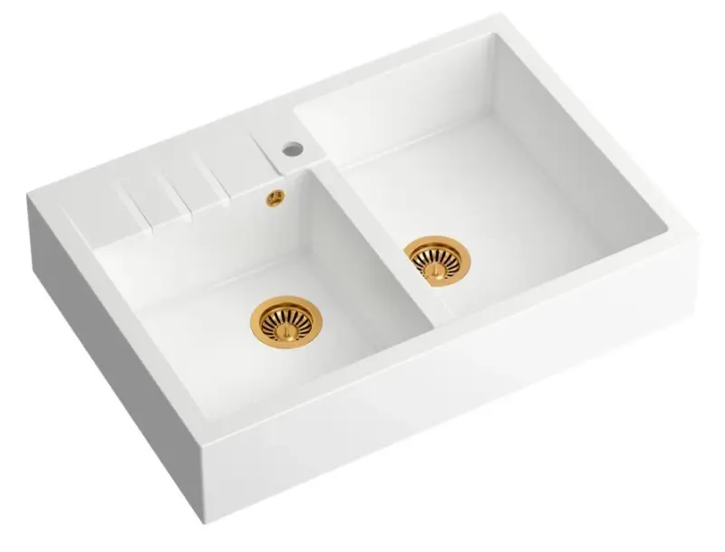 Quadri Minister Double Sink sink white country model 90x62cm with copper plug and overflow 1208956329