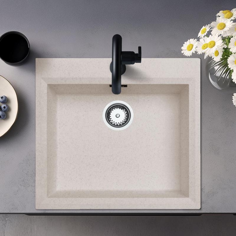 Sand cream inset sink 58x53cm with tap hole bench with stainless steel plug 1208956773