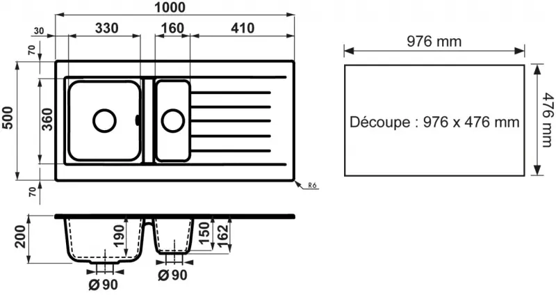 Ausmann Fibre 1.5 white plastic sink reversible with drainer inset 100x50 cm 1208956786