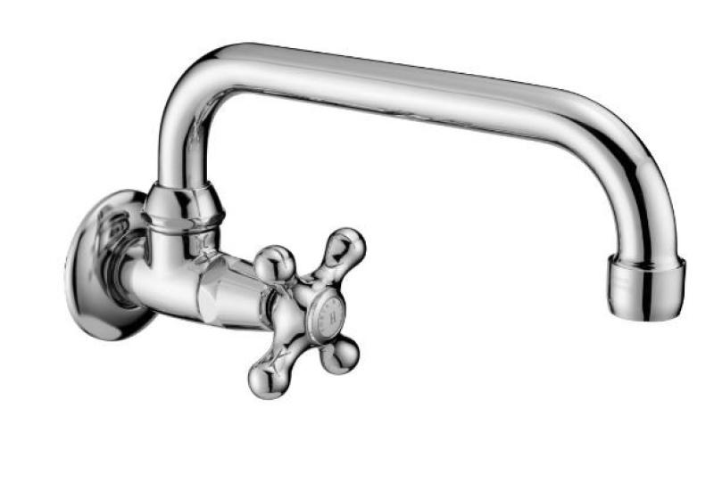 PB Classic wall washbasin tap with star handle cold water and swivel spout stainless steel 1208956898