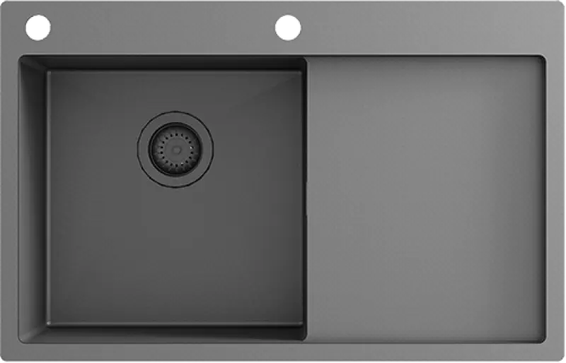Ausmann Turt gun metal sink with drainer right 780x500mm inset and flush-mounted 1208956953
