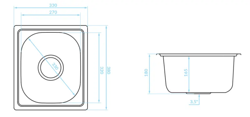 Ausmann Basic small stainless steel inset sink 33x38 cm including siphon 1208956972