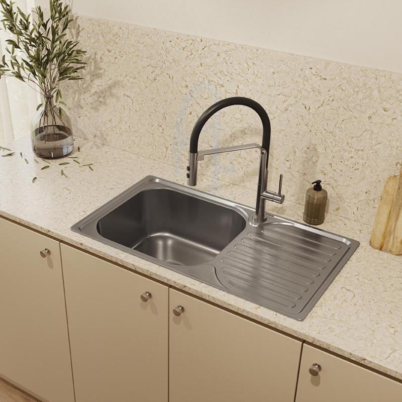 Ausmann Basic stainless steel inset sink with drainer reversible 76x42 cm including siphon 1208956978