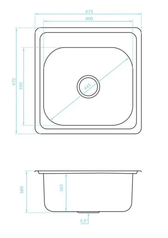 Ausmann Basic stainless steel inset sink 48x48 cm with tap hole bench including siphon 1208957000