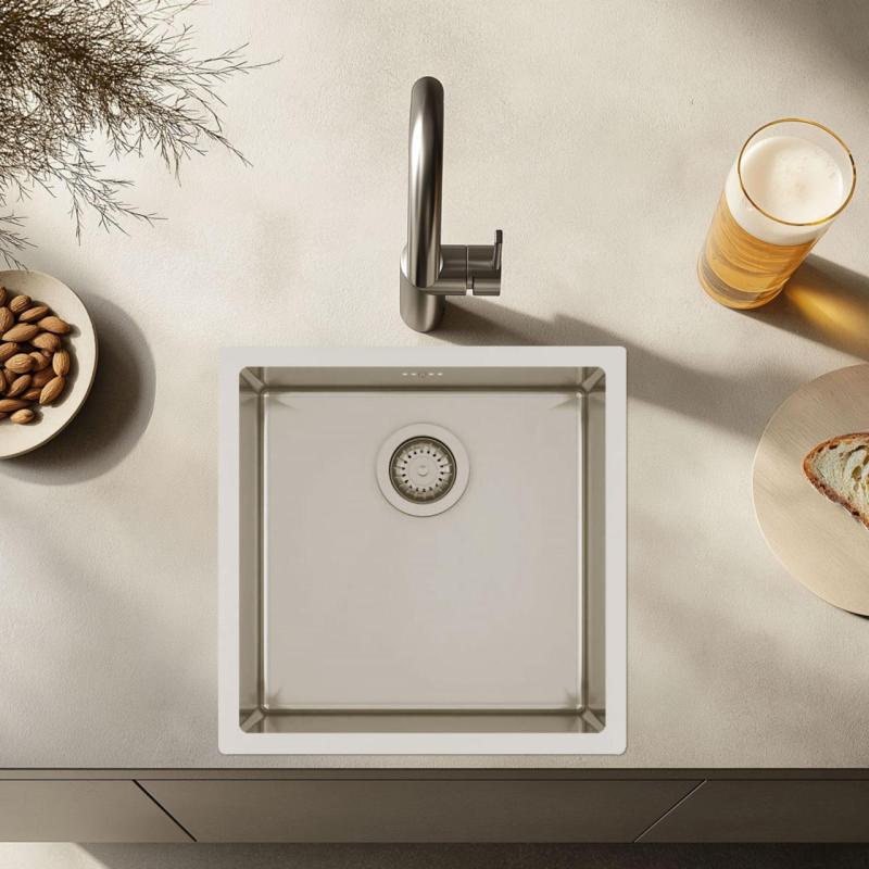 Ausmann Oder stainless steel sink 40x40cm flush-mounted undermount and inset extra deep 22cm 1208957112