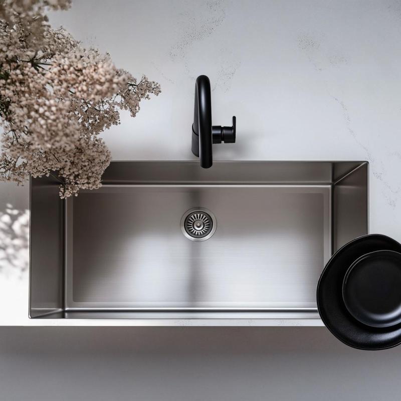 Ausmann Oder large stainless steel sink 74x40cm flush-mounted undermount and inset extra deep 22cm 1208957114