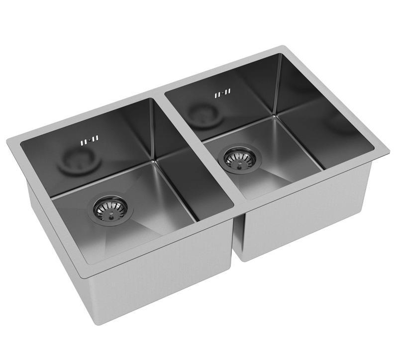 Ausmann Oder double stainless steel sink 76x45cm with 2 bowls 34x40 flush-mounted undermount and inset extra deep 22cm 1208957116