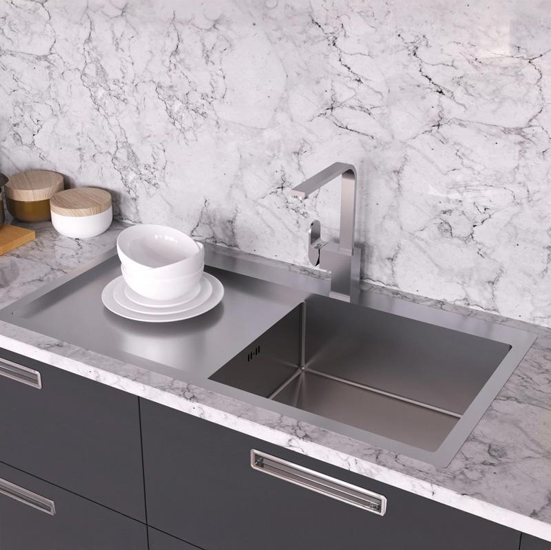 Ausmann Oder Blue large stainless steel sink 100x51cm flush-mounted and inset with drainer 1208957123