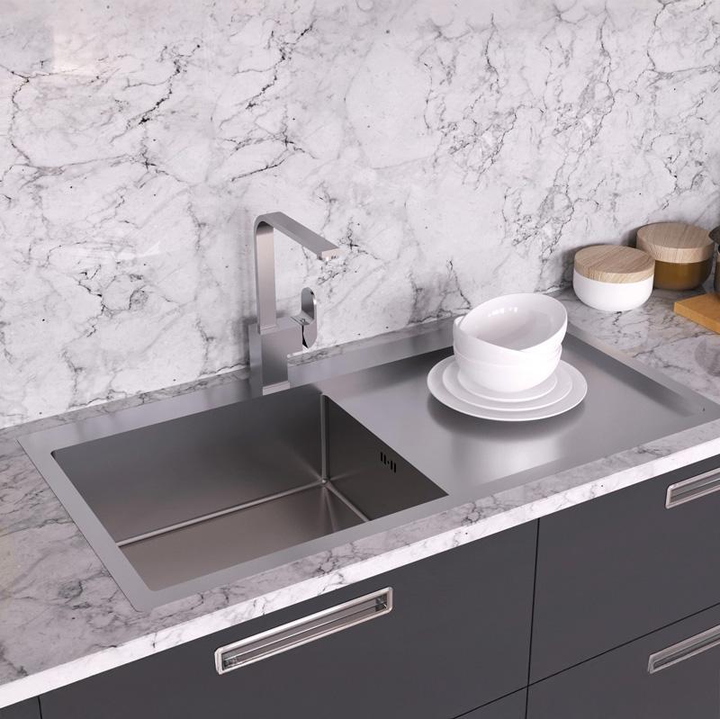 Ausmann Oder Blue large stainless steel sink 100x51cm flush-mounted and inset with drainer 1208957124