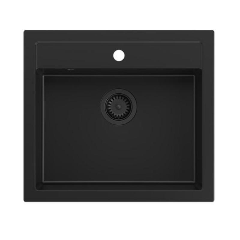 Quadri Farmhouse country intermediate or inset granite sink matt black 595x540mm 1208957208