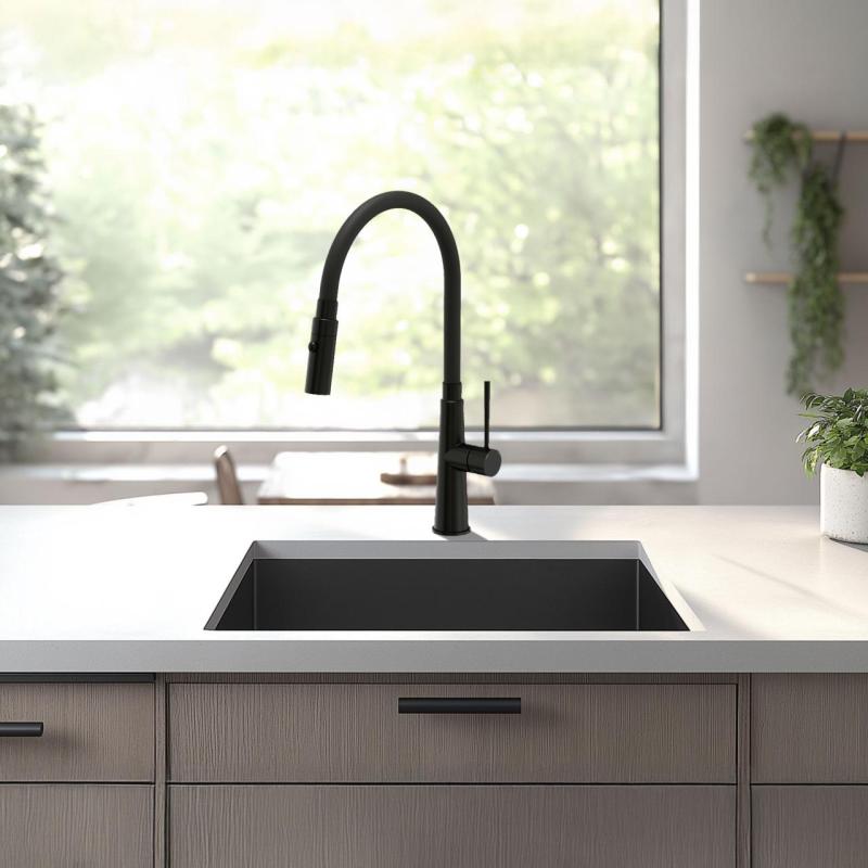 Quadri Preston kitchen mixer tap matt black with 2 positions flexible black spout 1208957227