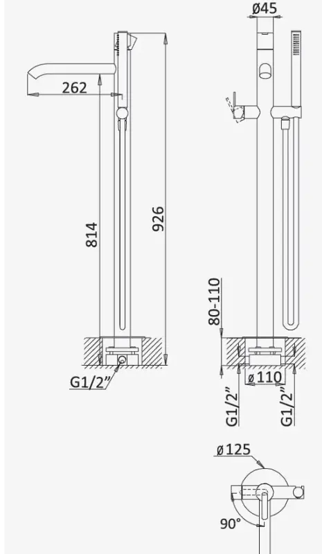 AquaTrimo Acciaio freestanding bath faucet with hand shower, stainless steel 1208957285