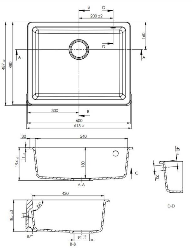 GraniteMy Tradition rustic intermediate granite sink 60x48 cm black farmhouse undermount 1208957288