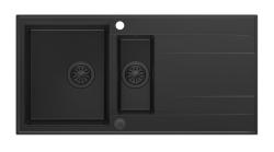 Quadri Luton black granite 1.5 Inset Kitchen Sink with draining board reversible 100x50cm with black plug 1208957329