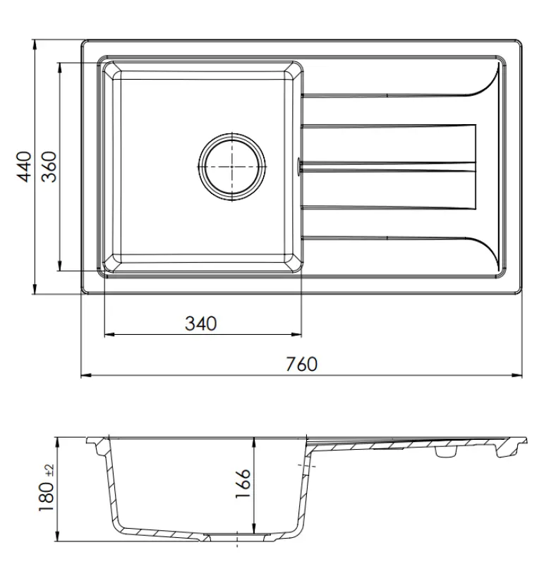 GraniteMy Smart extra shallow granite inset black sink 76x44cm with drainer reversible 1208957353