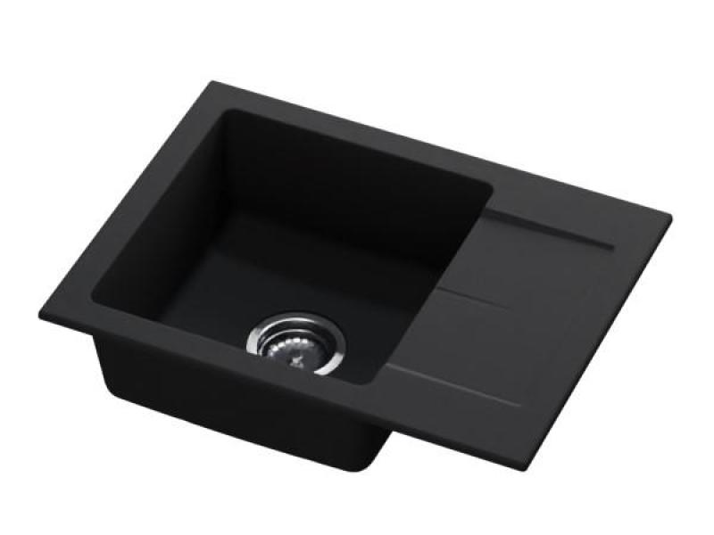 GraniteMy Smart extra shallow granite inset black sink 58x44cm with drainer reversible 1208957354