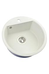 GraniteMy Bremen round granite sink 43 cm white inset and undermount with tap hole bench with stainless steel plug 1208957356