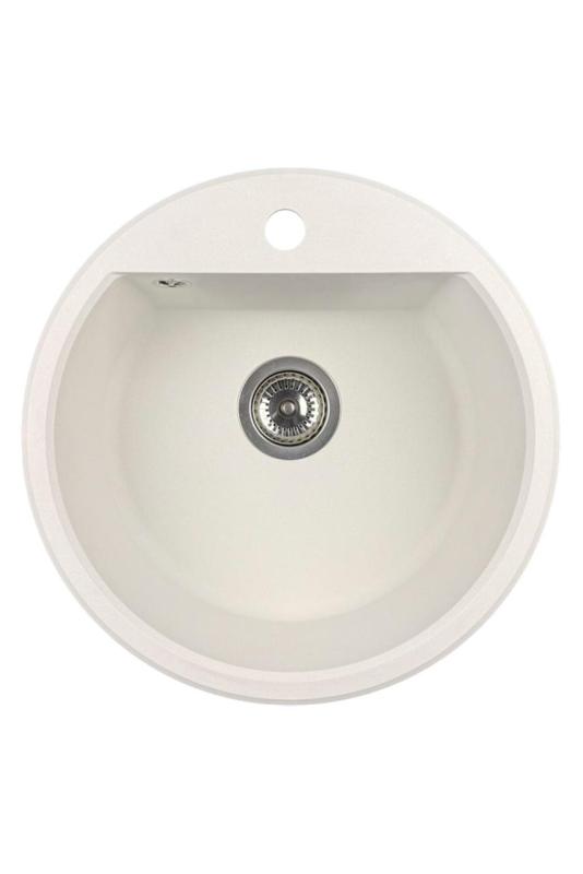 GraniteMy Bremen round granite sink 43 cm white inset and undermount with tap hole bench with stainless steel plug 1208957356