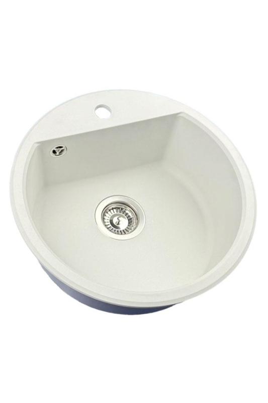 GraniteMy Bremen round granite sink 43 cm white inset and undermount with tap hole bench with stainless steel plug 1208957356
