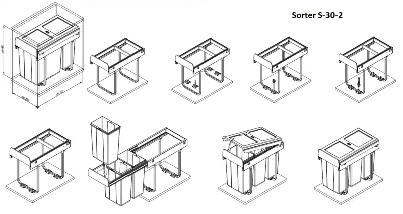 Garbi Sorter S-30-2 built-in waste system with 2 waste bins 1 x 10 and 1 x 20 litres 1208957363