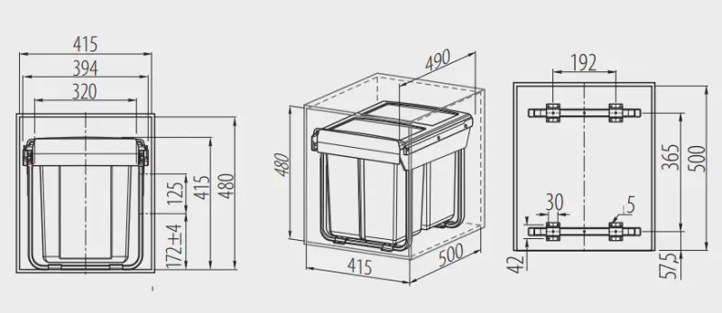 Garbi Sorter S-45-2 built-in waste system with 2 x 20-litre waste bins 1208957367
