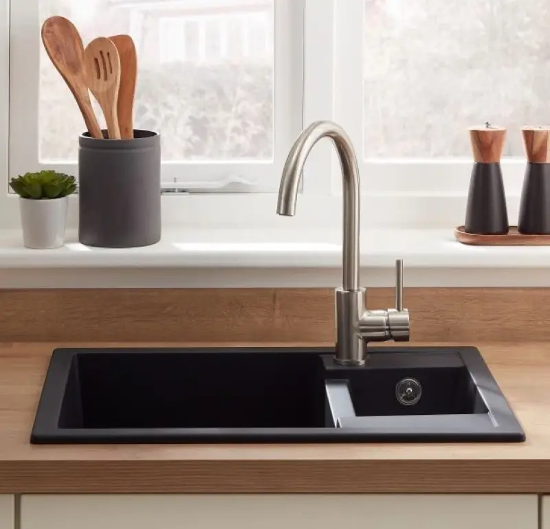 GraniteMy Smart extra shallow 1.5 granite inset black sink reversible 58x44cm 1208957386