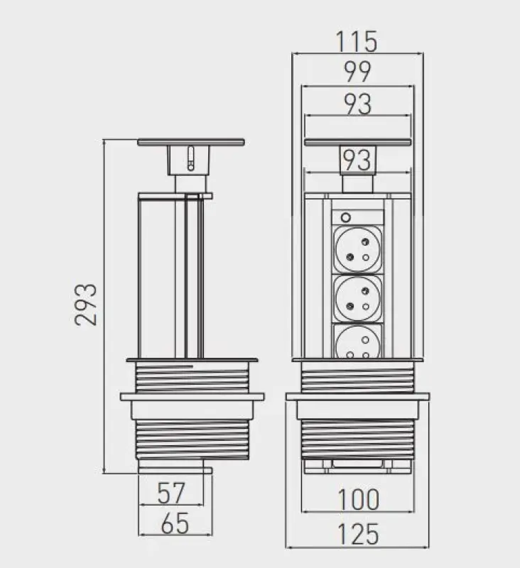 Indux Up & Down retractable pin earthing silver kitchen socket for worktop with 3 outlets 1208957410