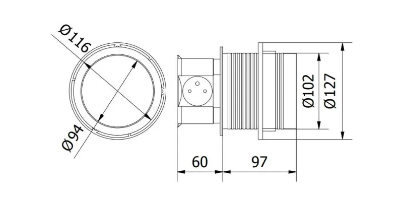 Indux Push retractable pin earthing silver kitchen socket for worktop with 3 outlets and 2 x USB 1208957412