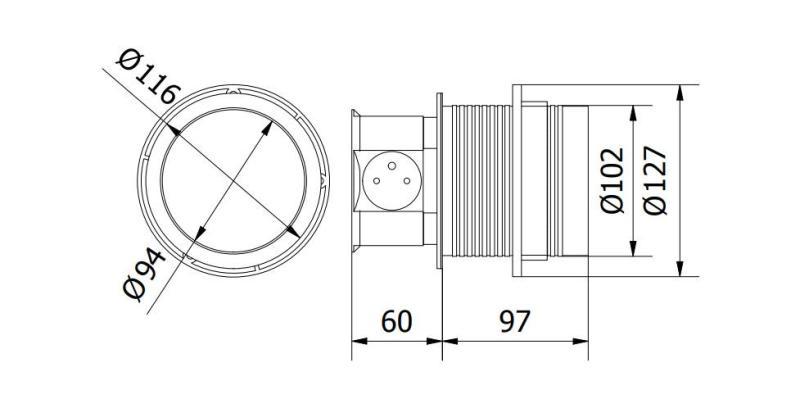 Indux Push retractable pin earthing silver kitchen socket for worktop with 4 outlets 1208957413