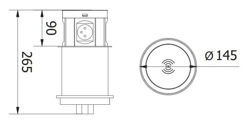 Indux Push retractable earthed black kitchen socket for worktop with 4 outlets, 2 x USB, 2 x RJ45 and wireless charging 1208957420