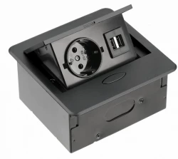 Indux Flip Small earthed kitchen socket for worktop or wall unit matt black with 2 USB chargers 1208957424