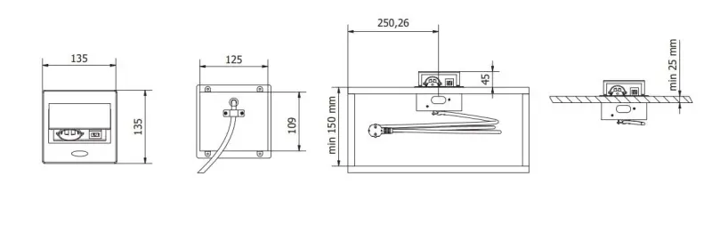 Indux Flip Small earthed kitchen socket for worktop or wall unit matt black with 2 USB chargers 1208957424