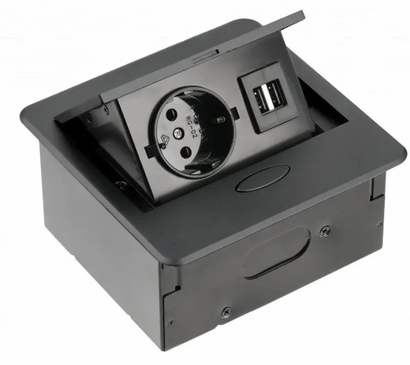 Indux Flip Small earthed kitchen socket for worktop or wall unit matt black with 2 USB chargers 1208957424