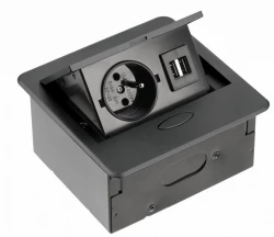 Indux Flip Small pin earthing kitchen socket for worktop or wall matt black with 2 USB chargers 1208957425