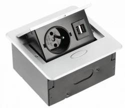 Indux Flip Small pin earthing kitchen socket for worktop or wall matt white with 2 USB chargers 1208957426