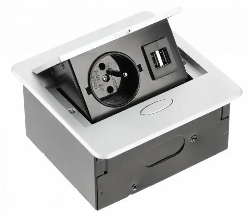 Indux Flip Small pin earthing kitchen socket for worktop or wall matt white with 2 USB chargers 1208957426